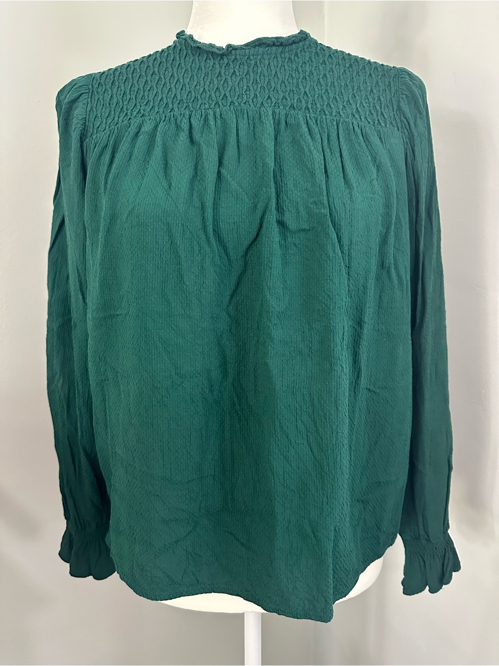 A New Day Women's Blouse, Dark Green, Textured, Modest, Peasant, Small